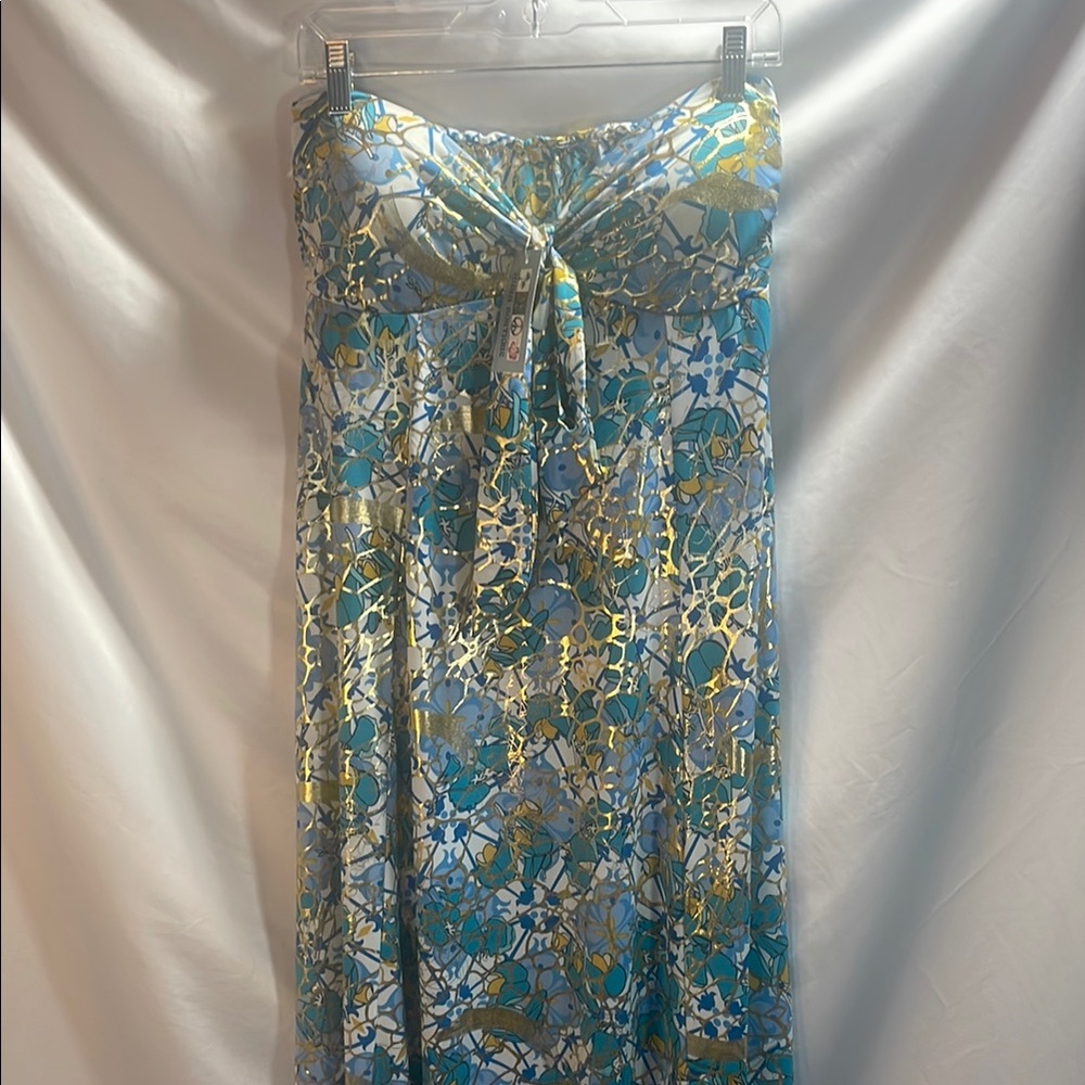 India Boutique Blue and Yellow Strapless Sundress